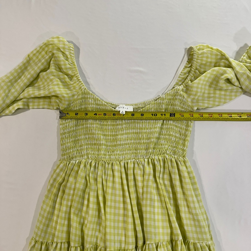 Mable Women Gingham Dress Mini Smocked Cotton Blend Ruffle Tiered Summer S Lime - Picture 6 of 7
